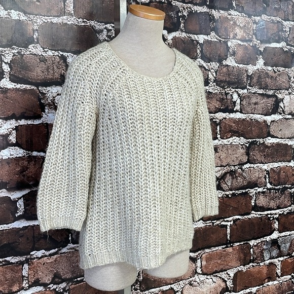 Anthropologie Knitted & Knotted Sweater Women's S Small Cream Gold Knit Pullover - Picture 8 of 13